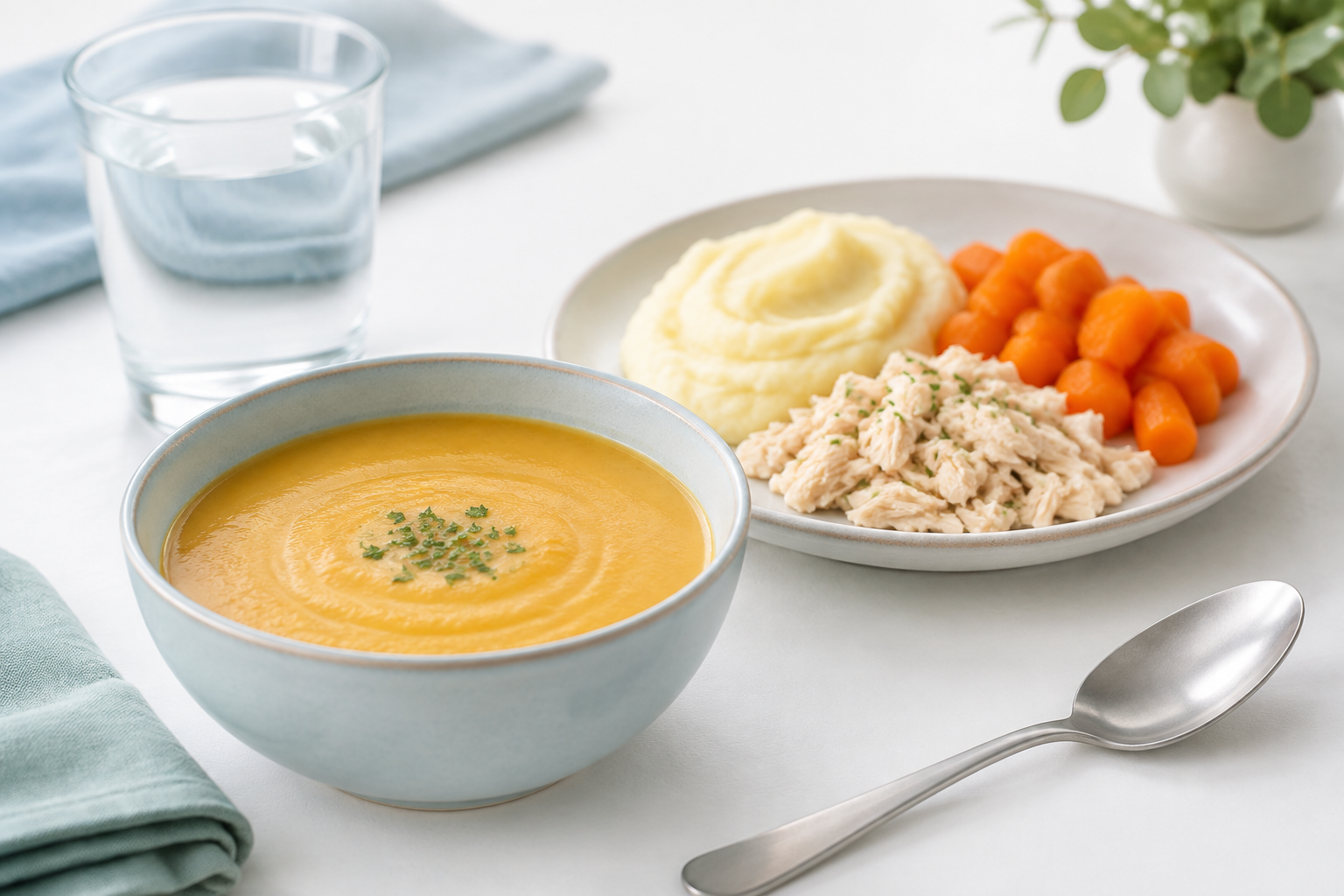 Smooth soup and soft foods for eating during a gastroparesis flare