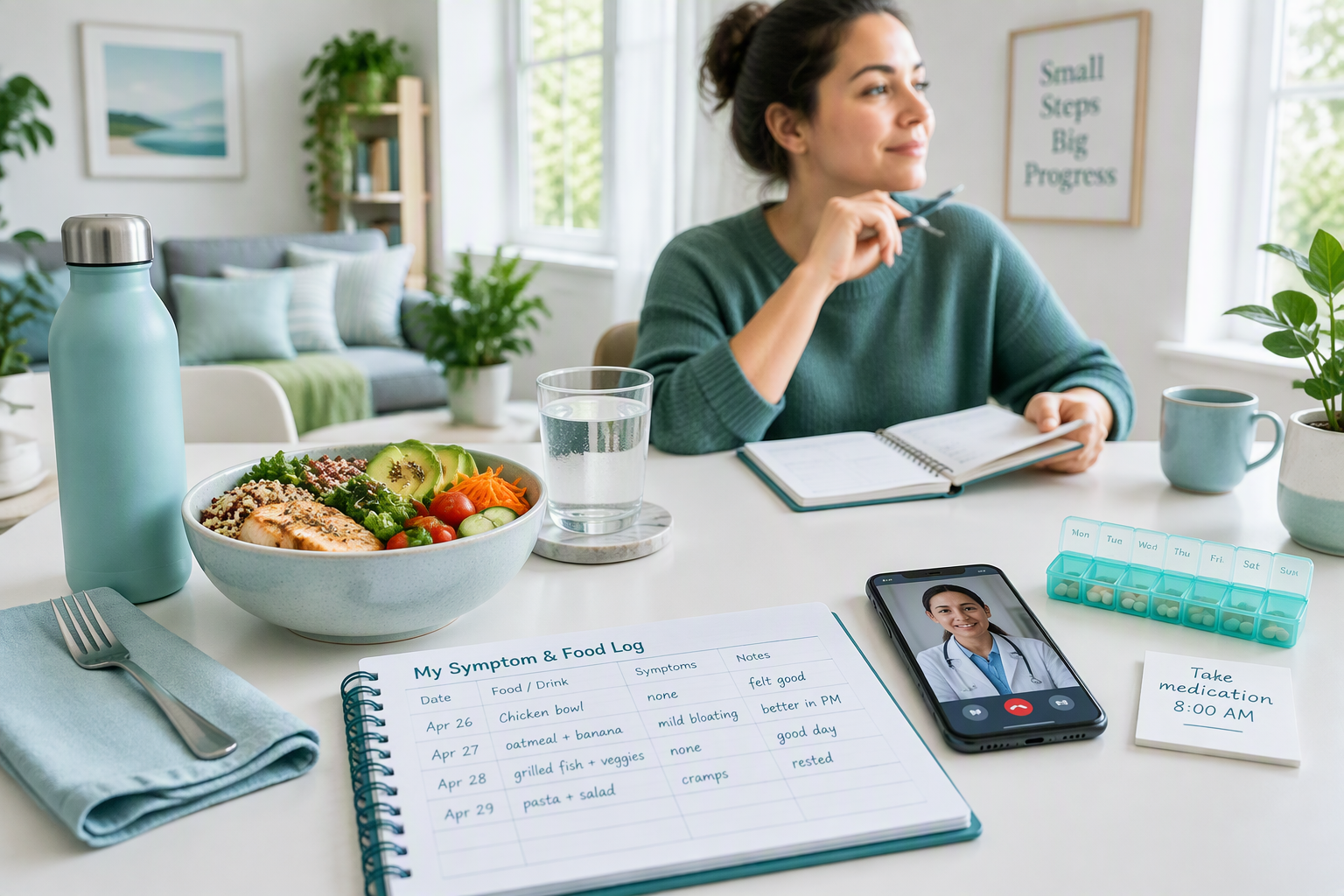 Living well with Crohn's disease using meal planning, hydration, and symptom tracking