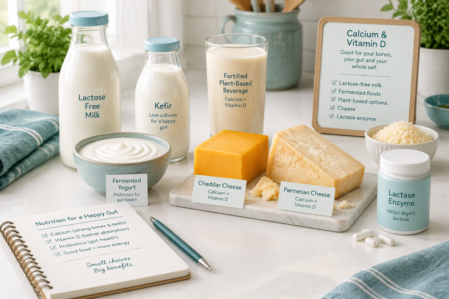 Lactose intolerance management with lactose-free milk, yogurt, and cheese