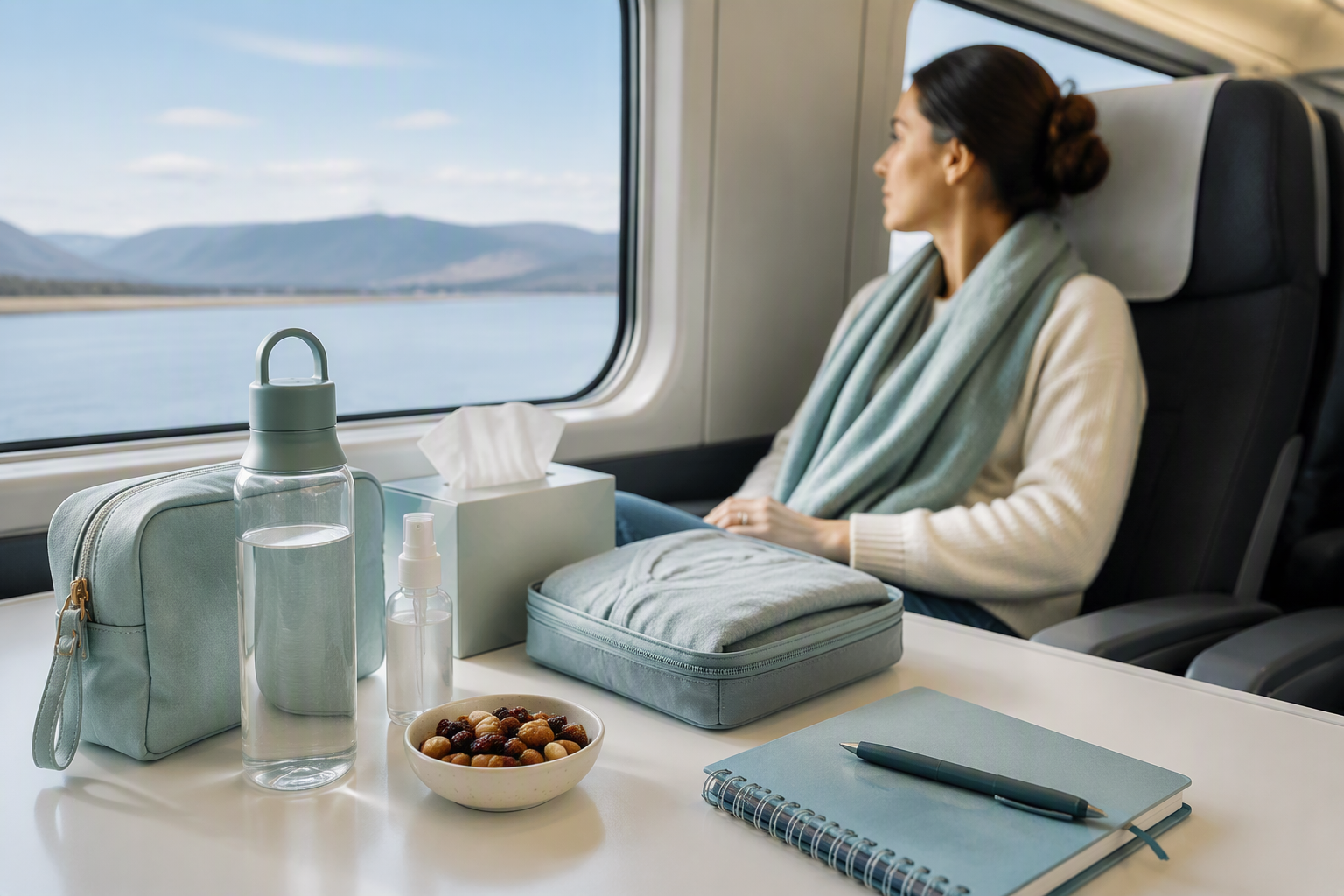 IBS travel tips with hydration, familiar snacks, and a travel symptom kit