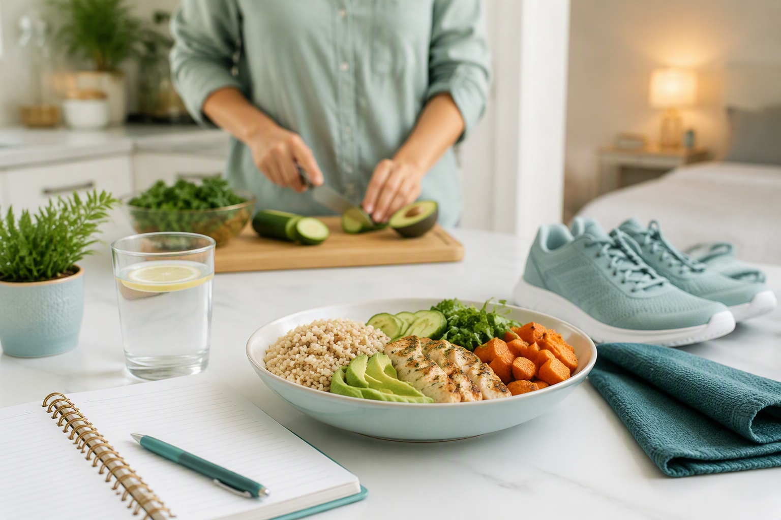 Balanced meals, hydration, gentle movement, and sleep support for IBS fatigue