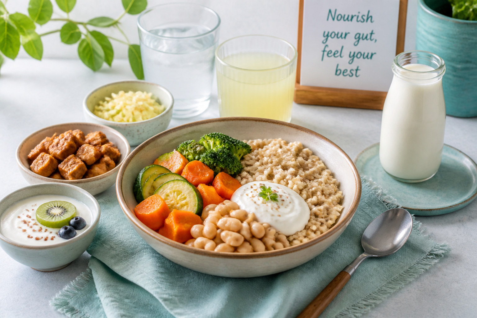 Gut recovery foods after antibiotics including oats, yogurt, vegetables, and fermented foods