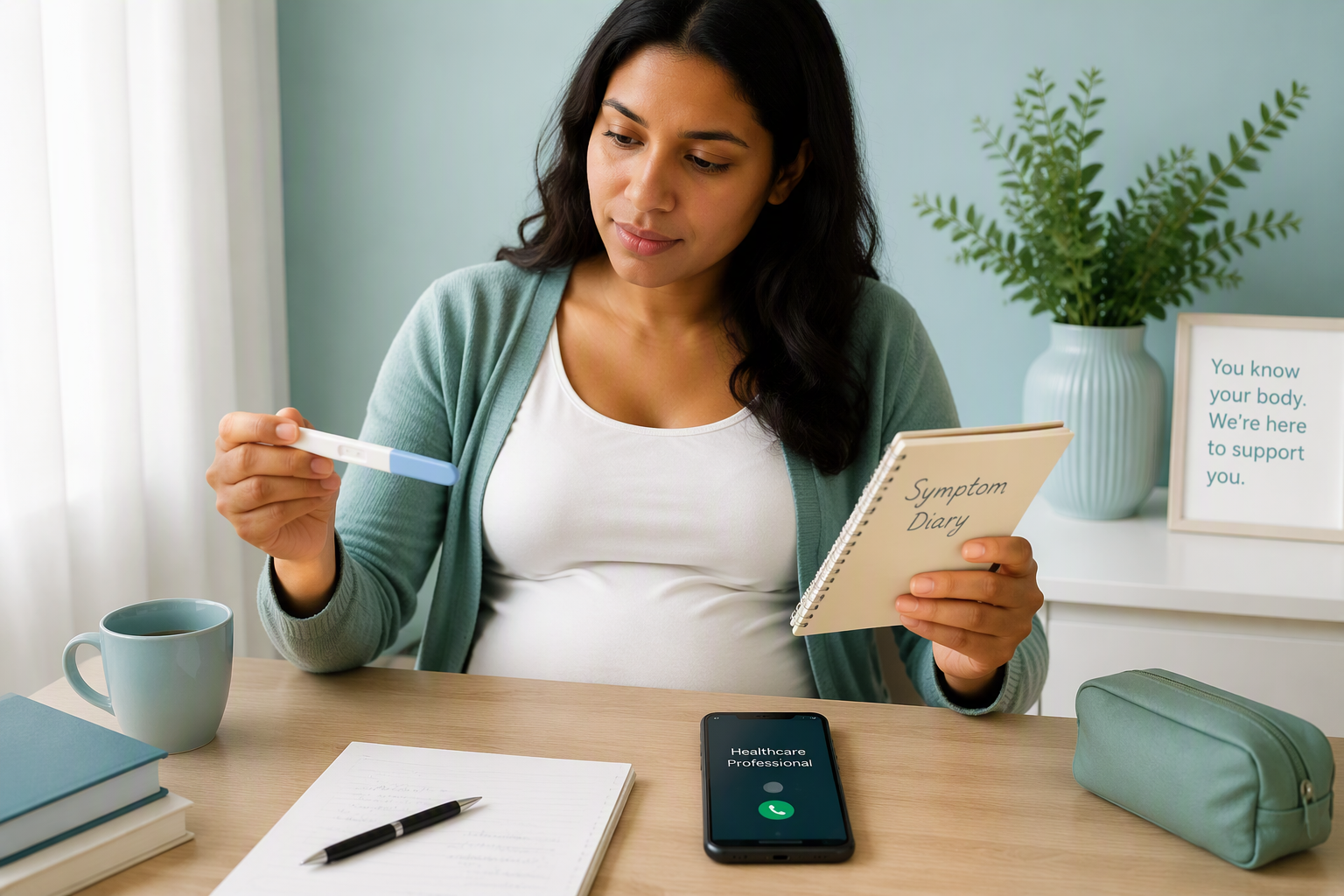 Pregnancy test and symptom diary for distinguishing IBS from pregnancy symptoms