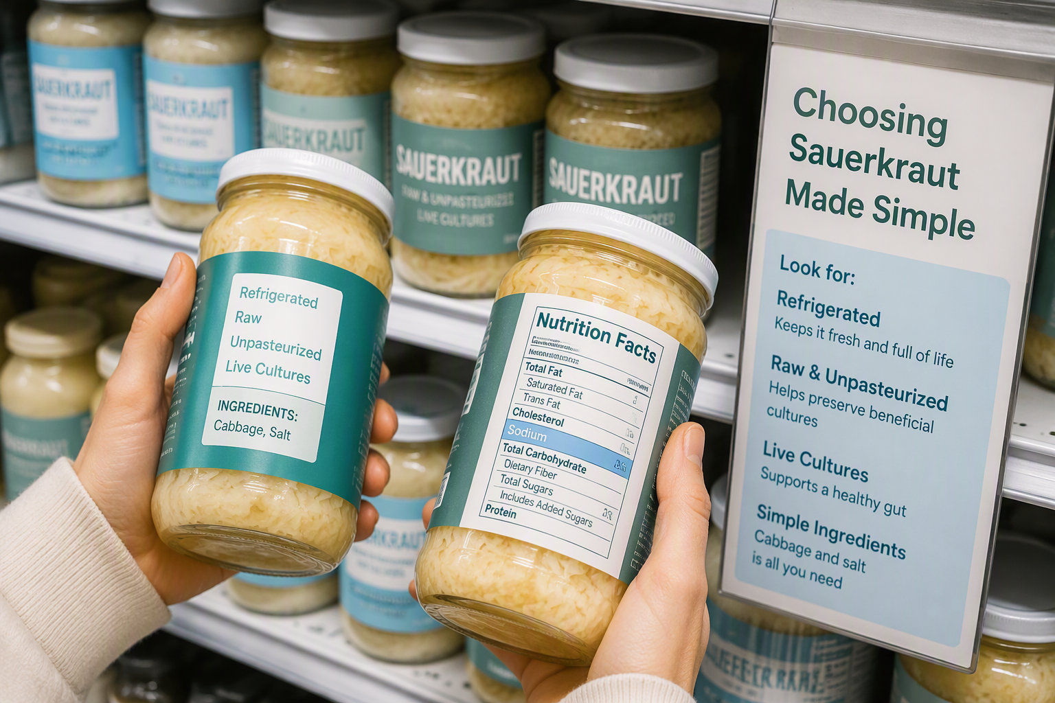 How to identify sauerkraut with live bacteria using refrigeration and label clues