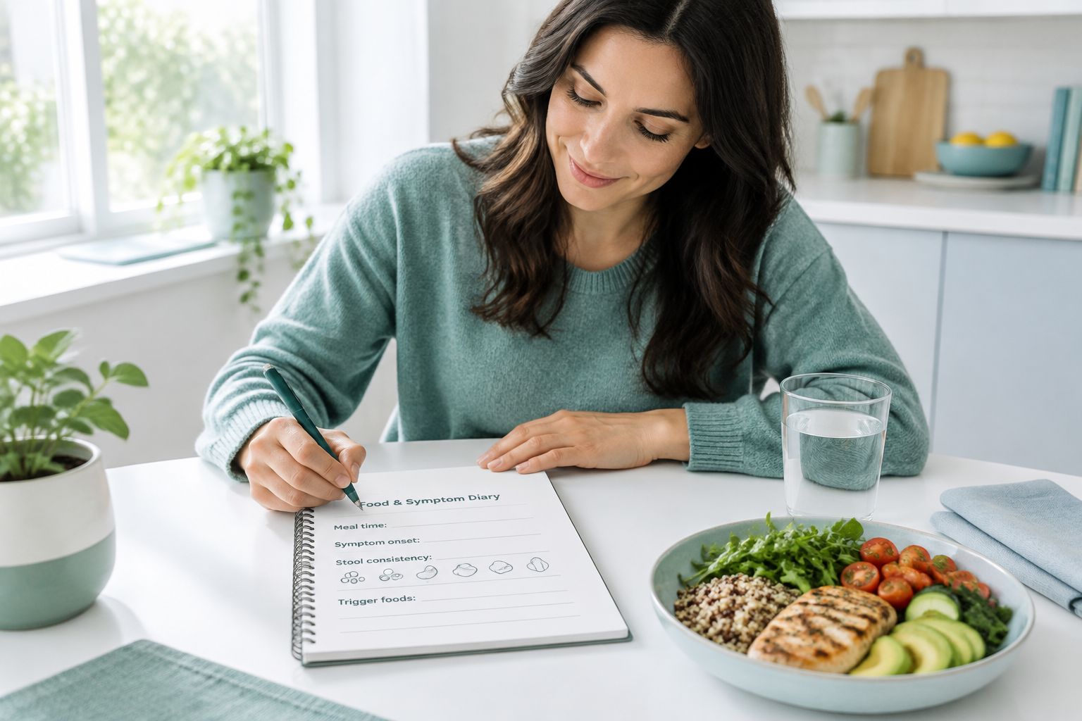 Food and symptom diary for tracking diarrhea after eating triggers
