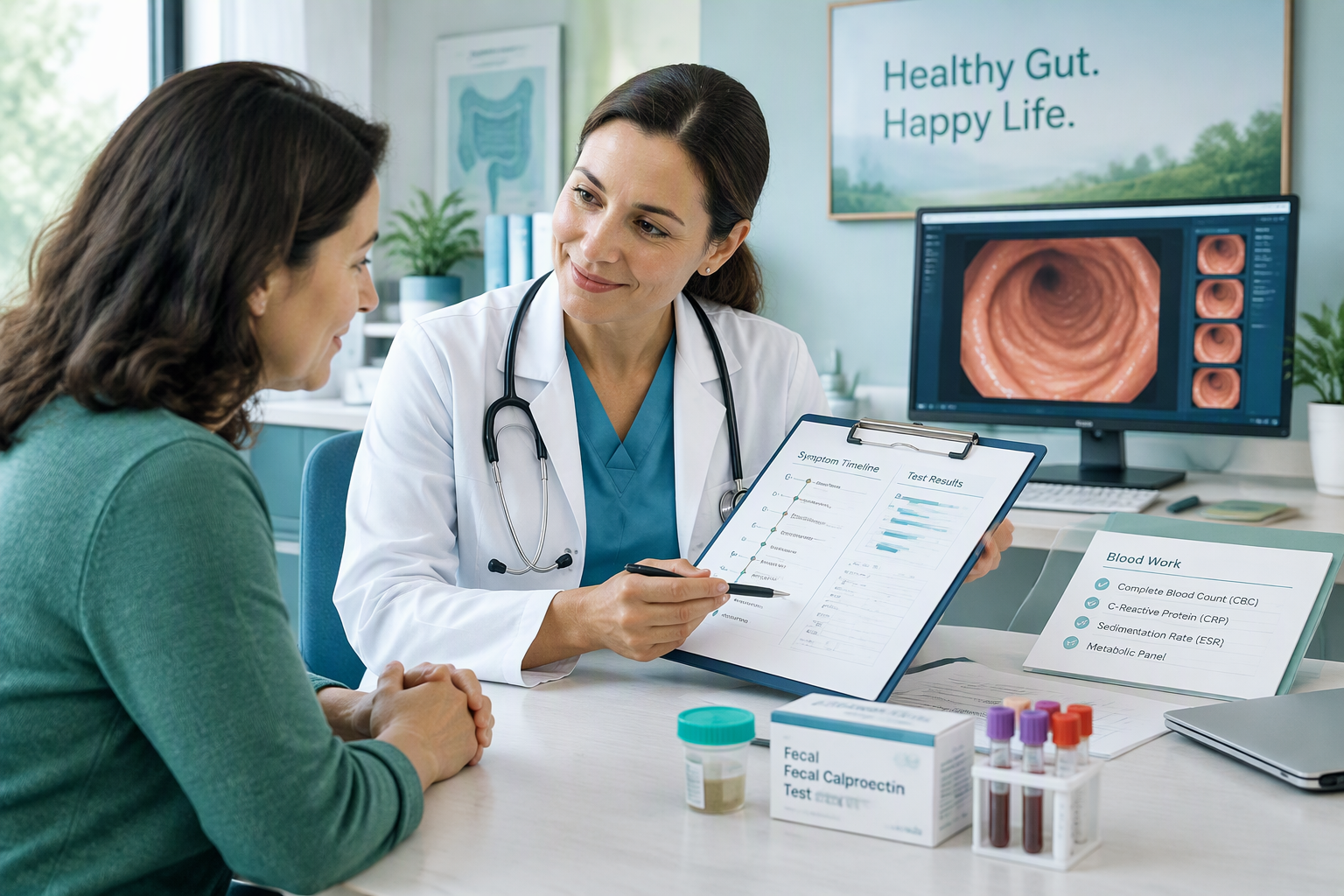 Gastroenterology team confirming an IBD flare with symptoms and diagnostic testing