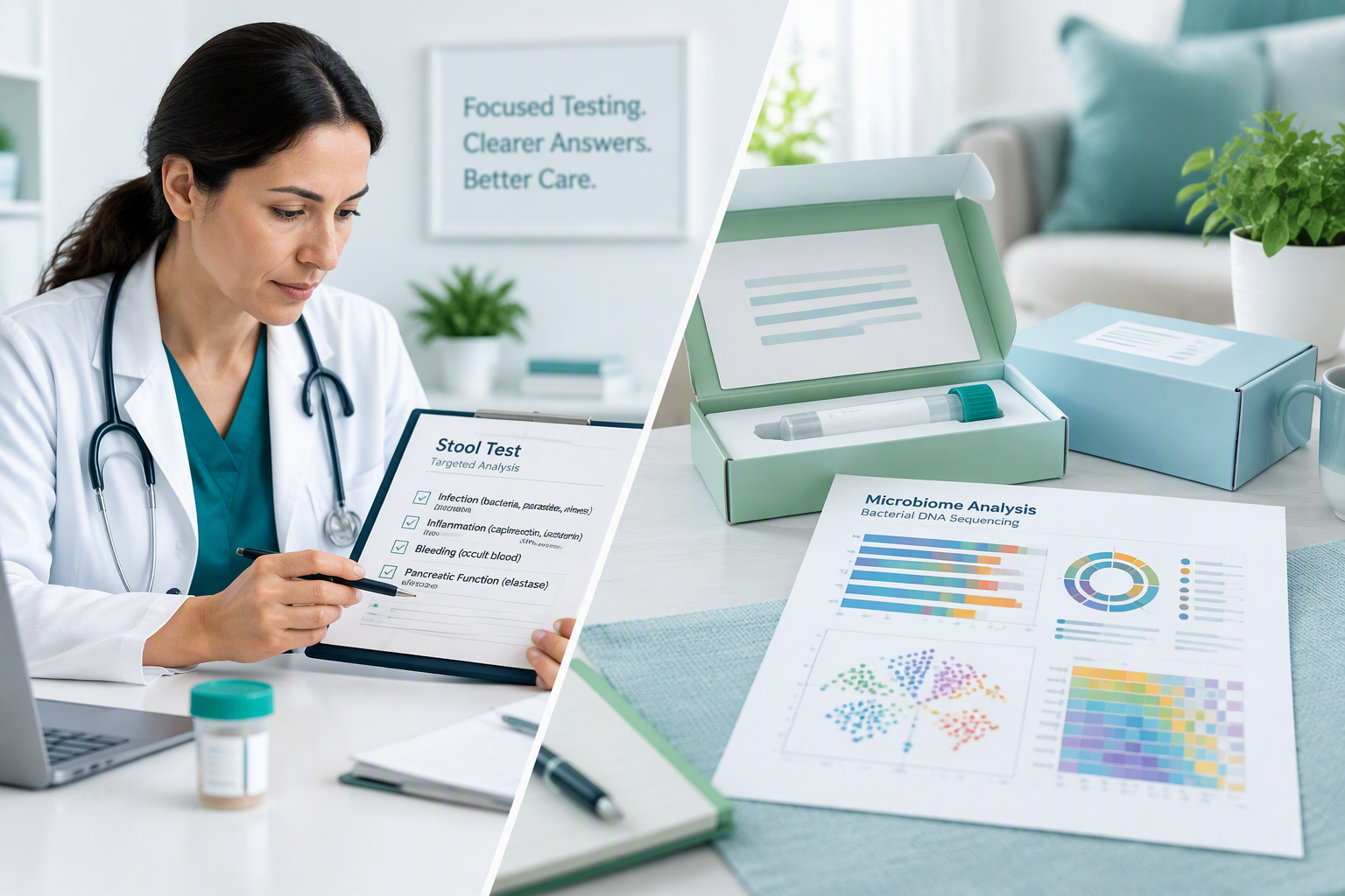 Clinical stool tests compared with consumer microbiome reports for digestive symptoms