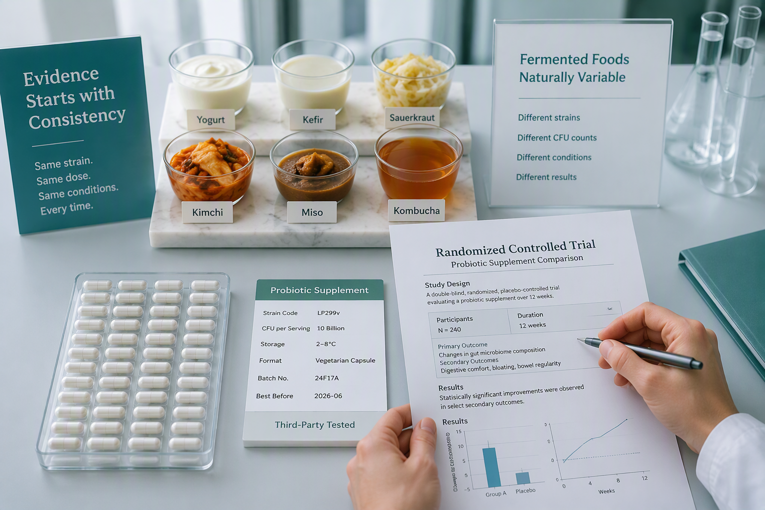 Evidence and consistency comparison for fermented foods and probiotic strains