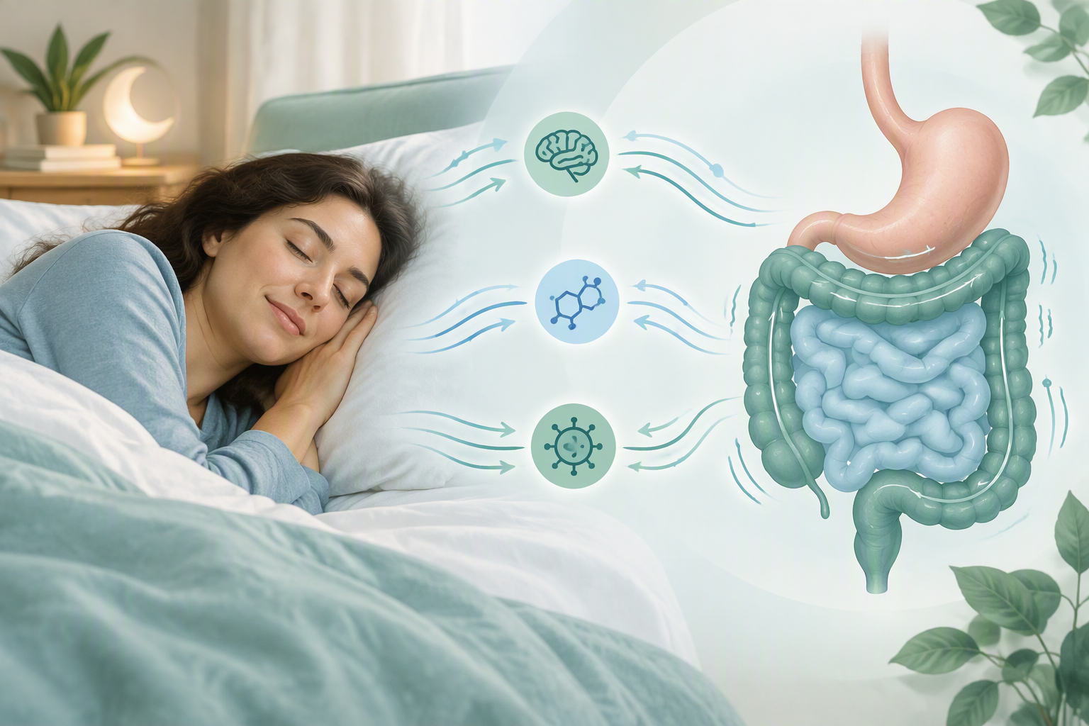Gut-sleep axis showing how sleep affects digestion and digestive symptoms