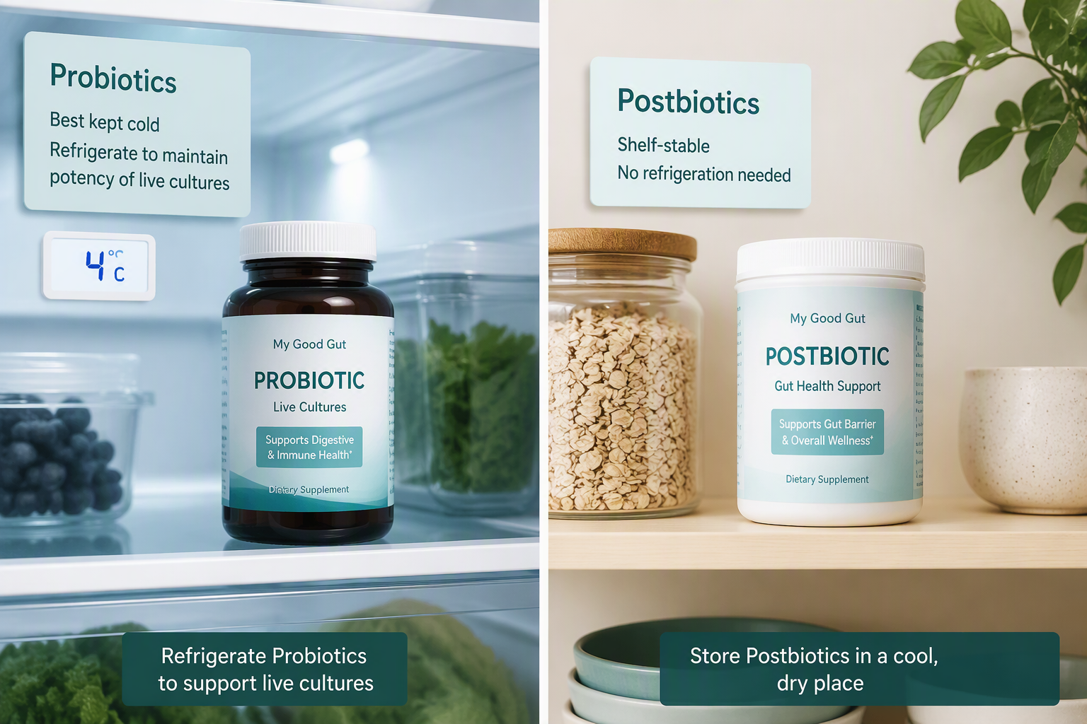 Probiotic refrigeration and postbiotic storage stability comparison