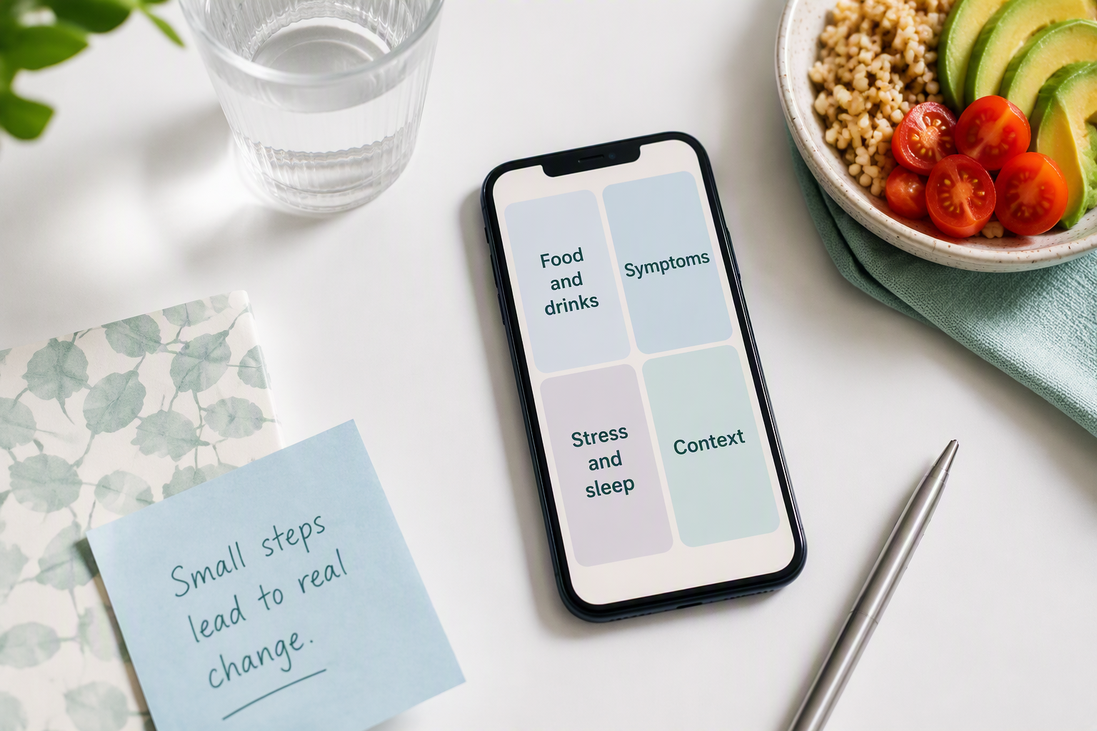 Simple IBS tracking system for food, symptoms, stress, sleep, and daily context