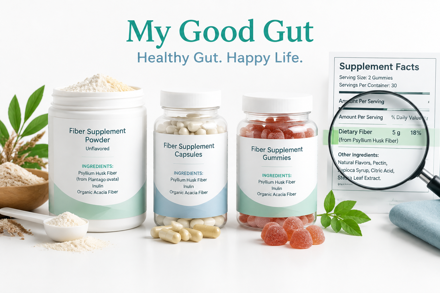 Comparing fiber powder, capsules, gummies, and Supplement Facts labels