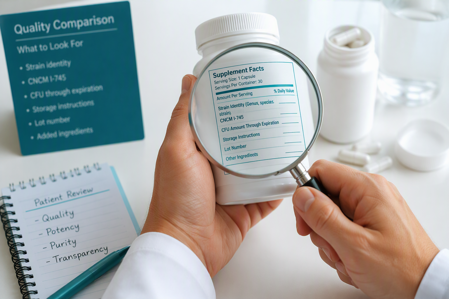 How to compare Saccharomyces boulardii strain, CFUs, storage, and safety