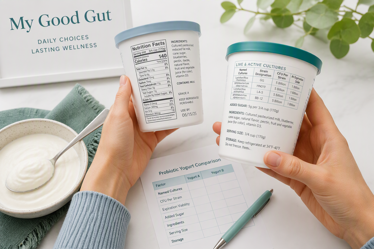 Comparing probiotic yogurt labels for strains, CFU, sugar, and expiration date
