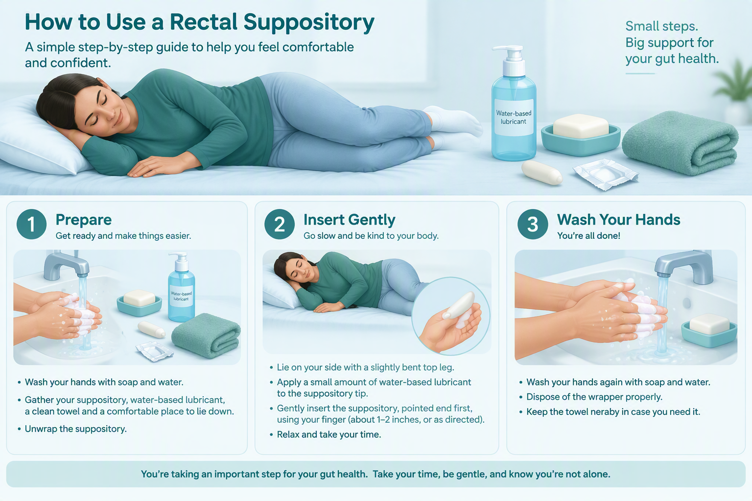 How to insert a rectal suppository gently and safely for constipation