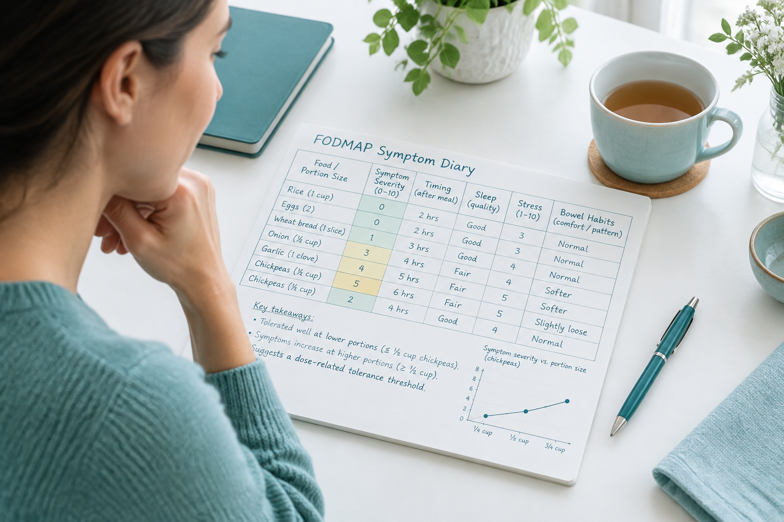 FODMAP symptom diary tracking portions, timing, and tolerance thresholds