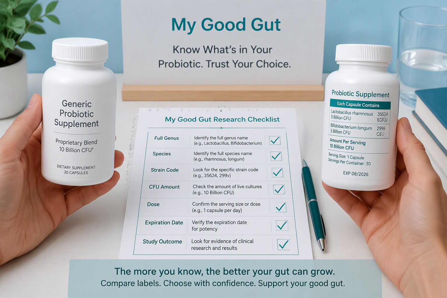 Comparing probiotic strain codes, CFU dose, and product label details