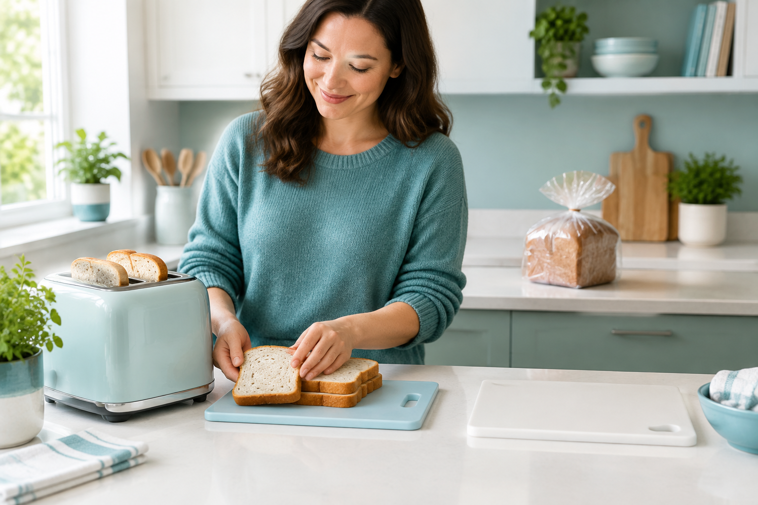 Clean kitchen setup with a dedicated toaster to prevent gluten cross-contact at home