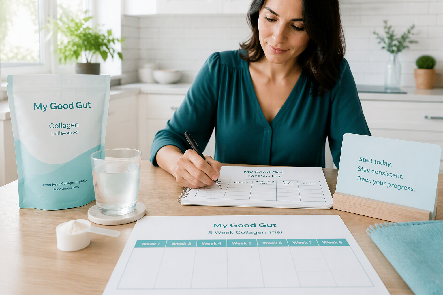 Safe 4 to 8 week collagen trial with IBS symptom tracking