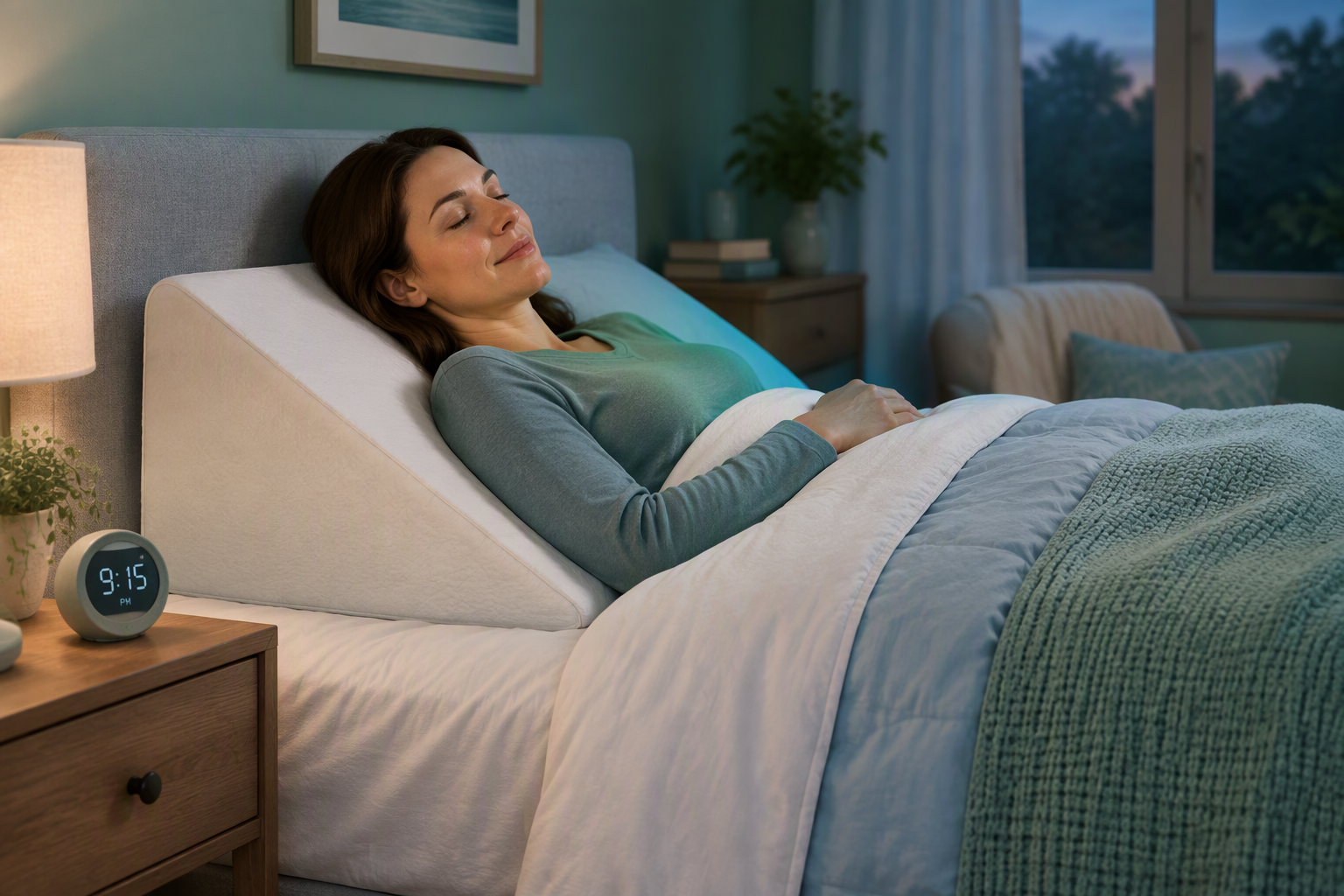 Elevated bed wedge and left-side sleeping position for nighttime acid reflux relief