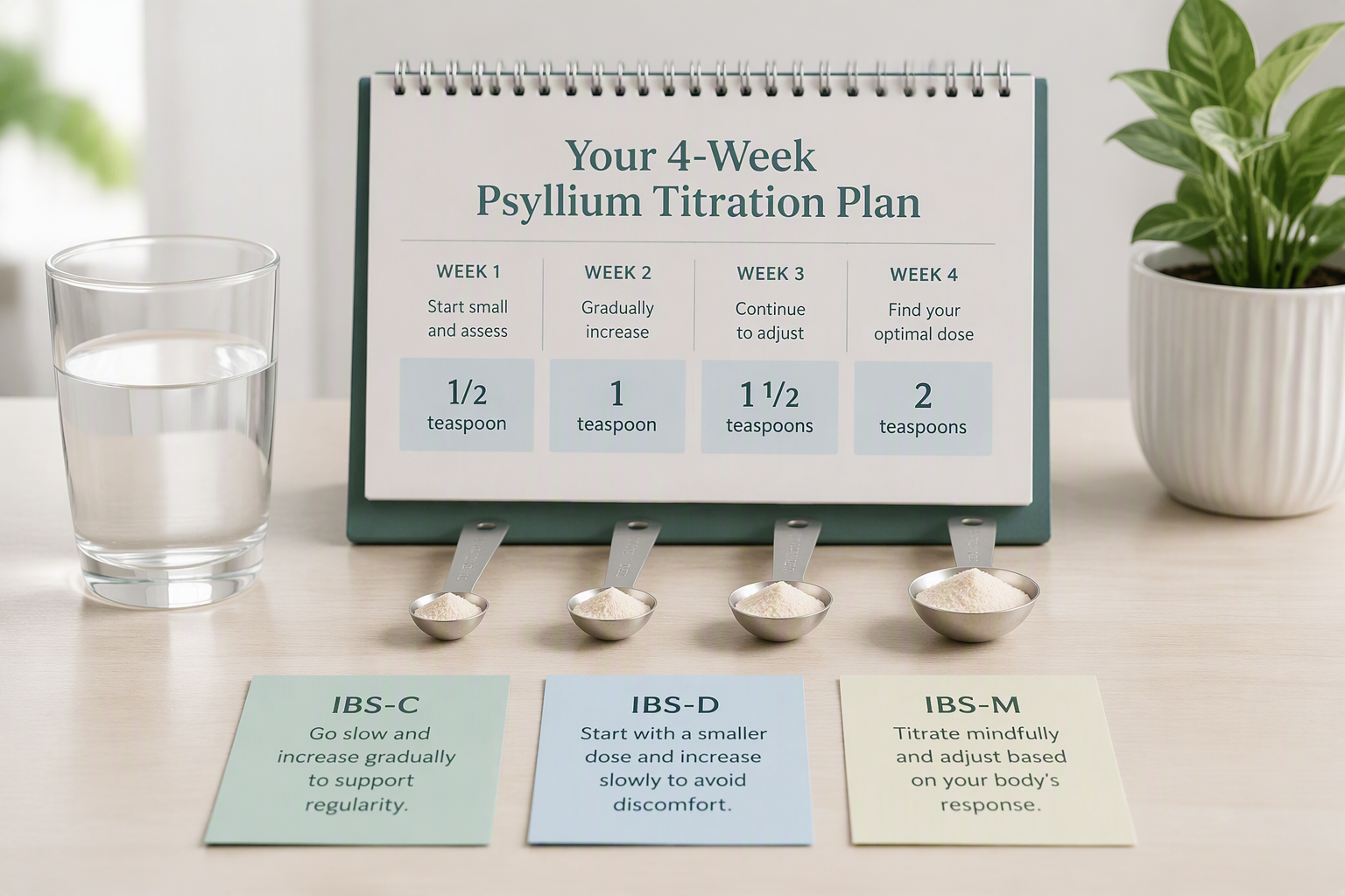 Four-week Metamucil titration plan for IBS-C, IBS-D, and IBS-M