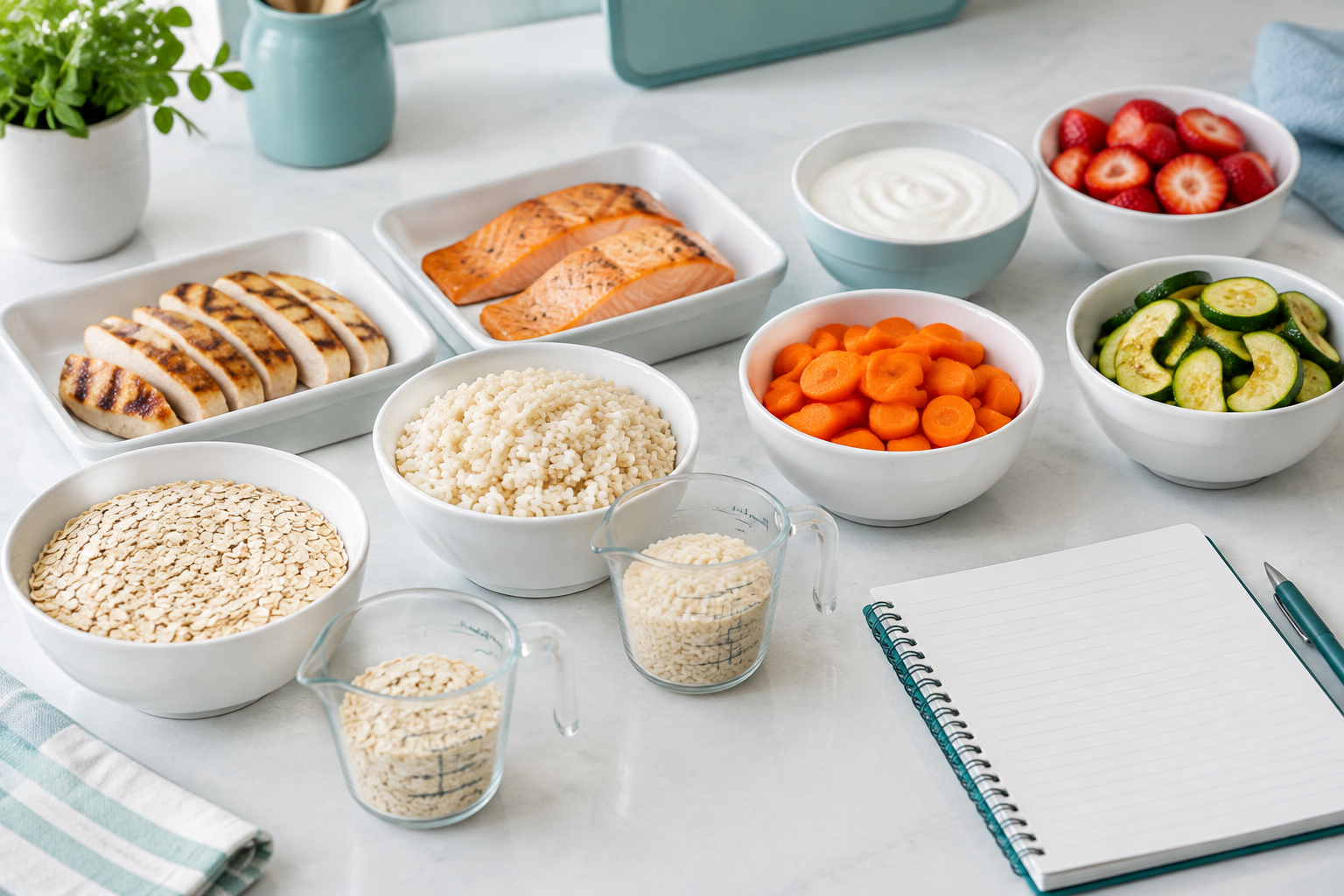 Low FODMAP elimination phase meal prep with measured portions and IBS-friendly foods