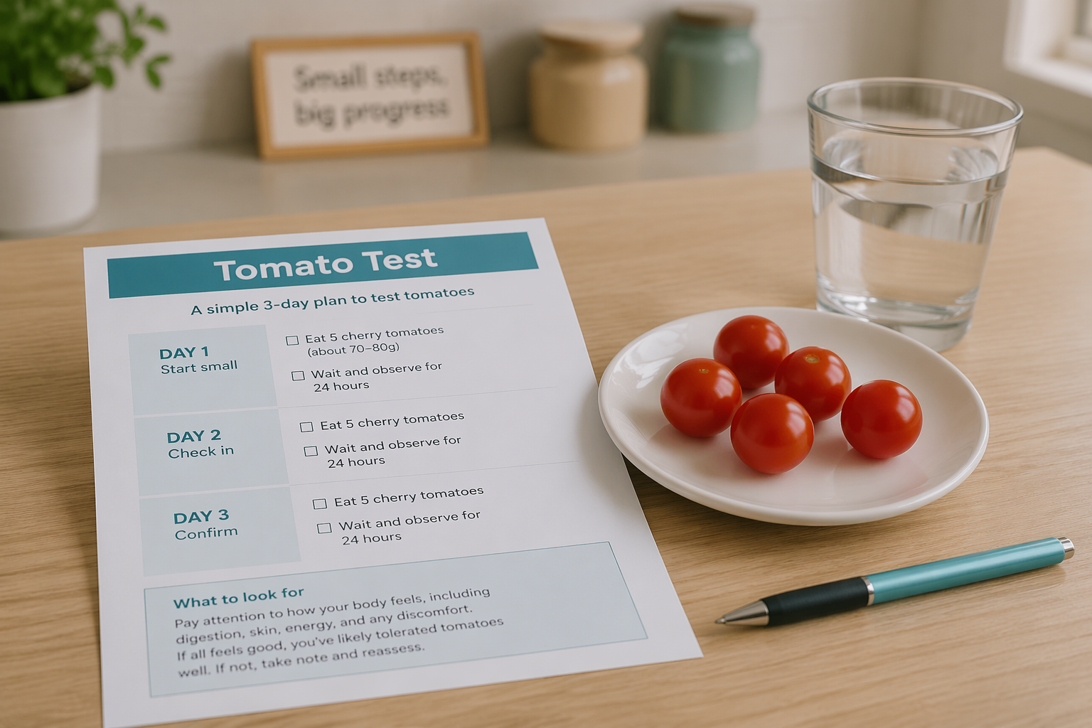 Tomato testing plan with measured serving and symptom tracking for IBS and tomatoes