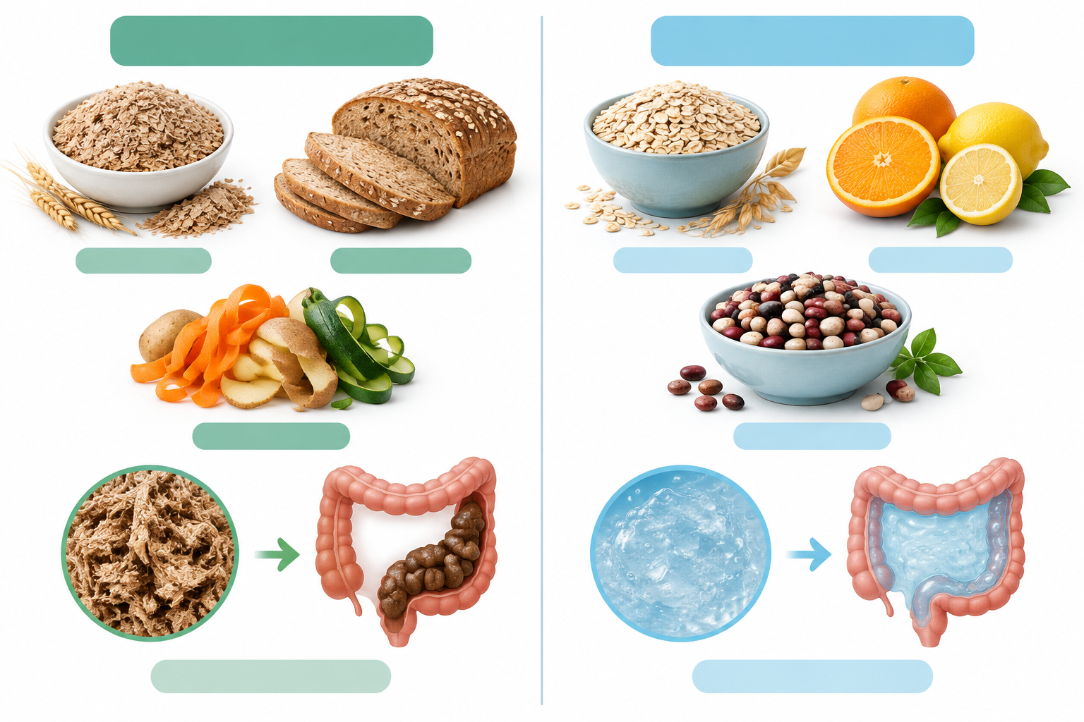 Insoluble and soluble fiber comparison using bran, whole grains, oats, beans, and fruit