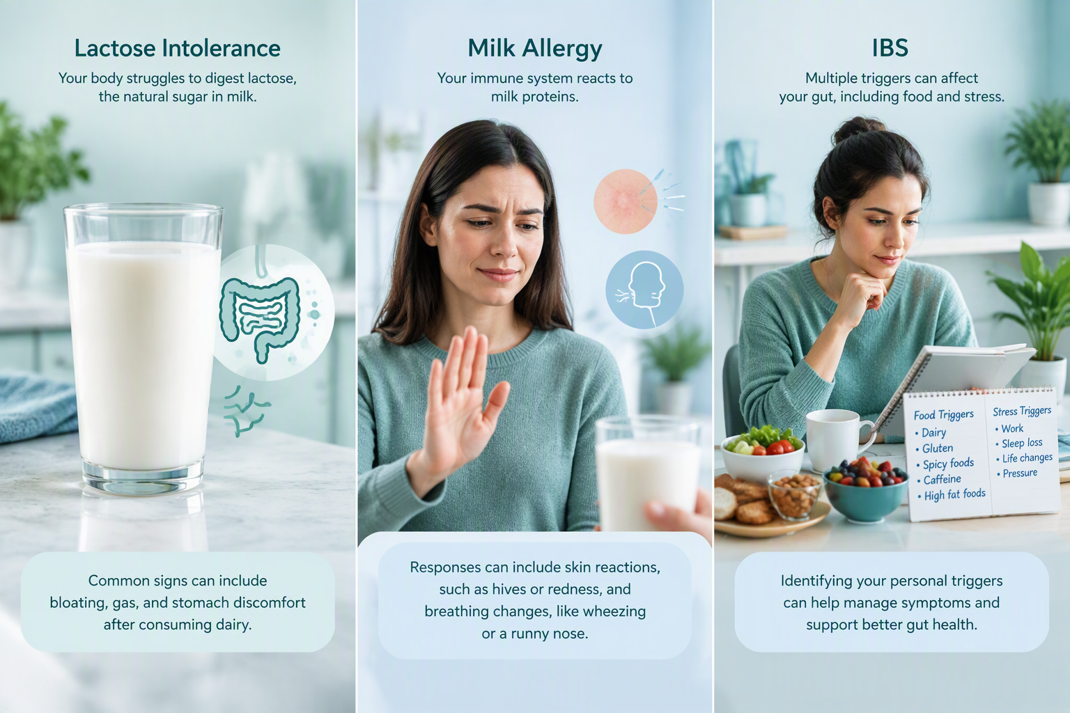 Lactose intolerance versus milk allergy and IBS symptoms
