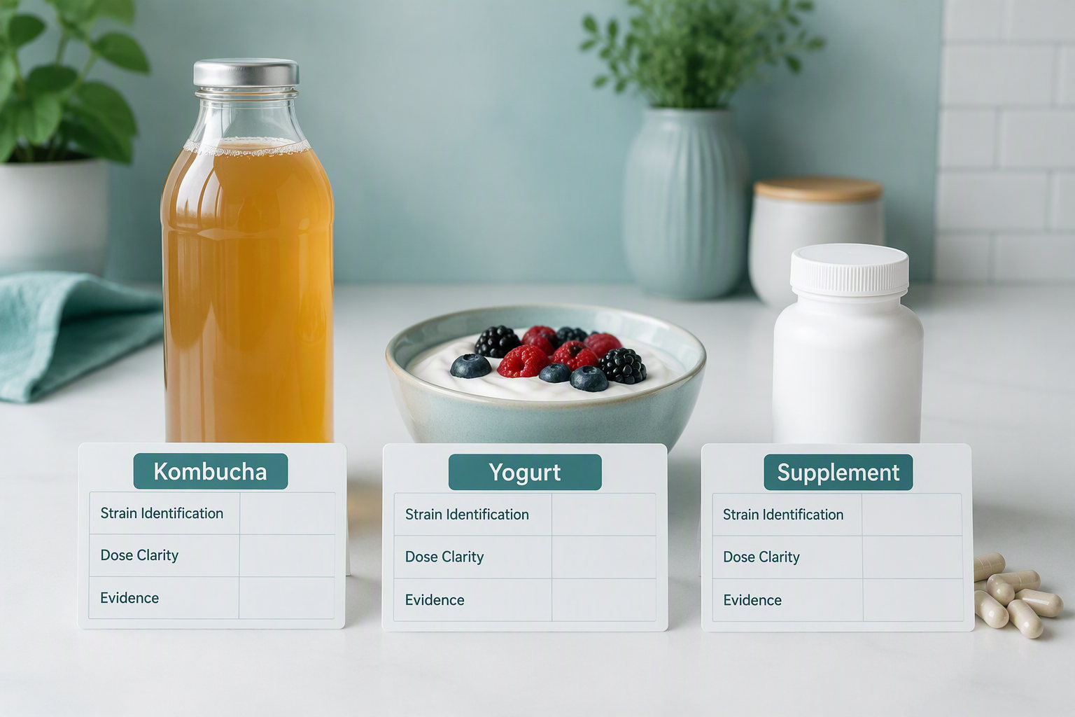 Kombucha, yogurt, and probiotic supplement comparison for IBS