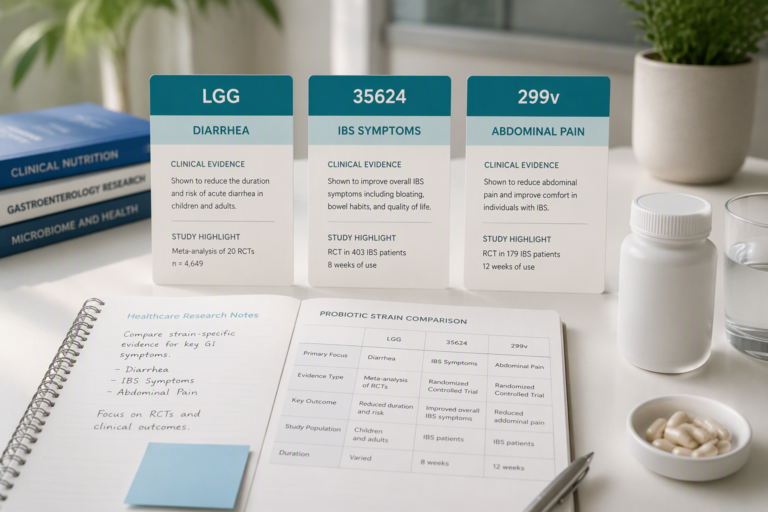 Comparing LGG, 35624, and 299v probiotic strains for IBS symptoms