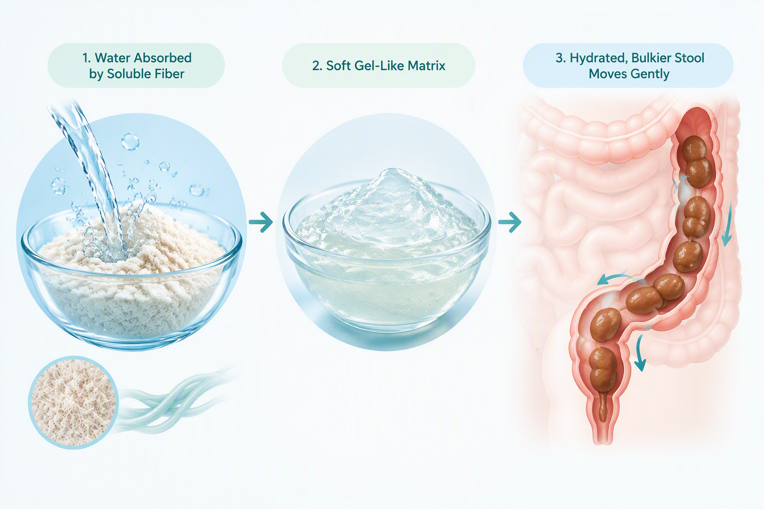 How methylcellulose absorbs water and supports softer, bulkier stool