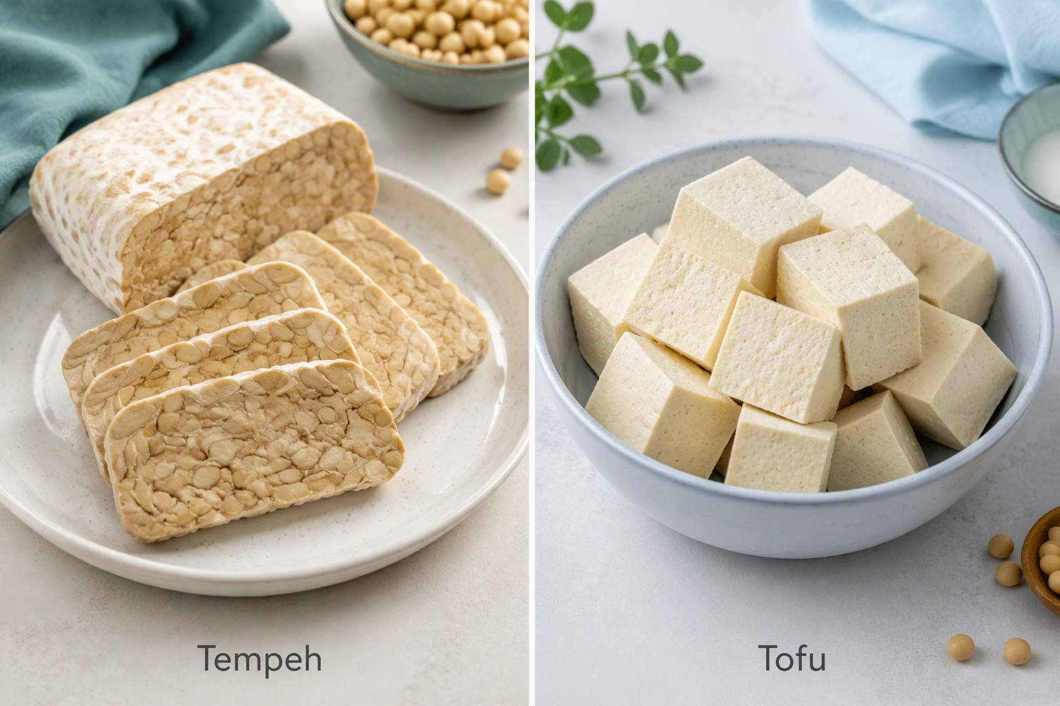 Tempeh and tofu compared by texture, processing, and soy protein