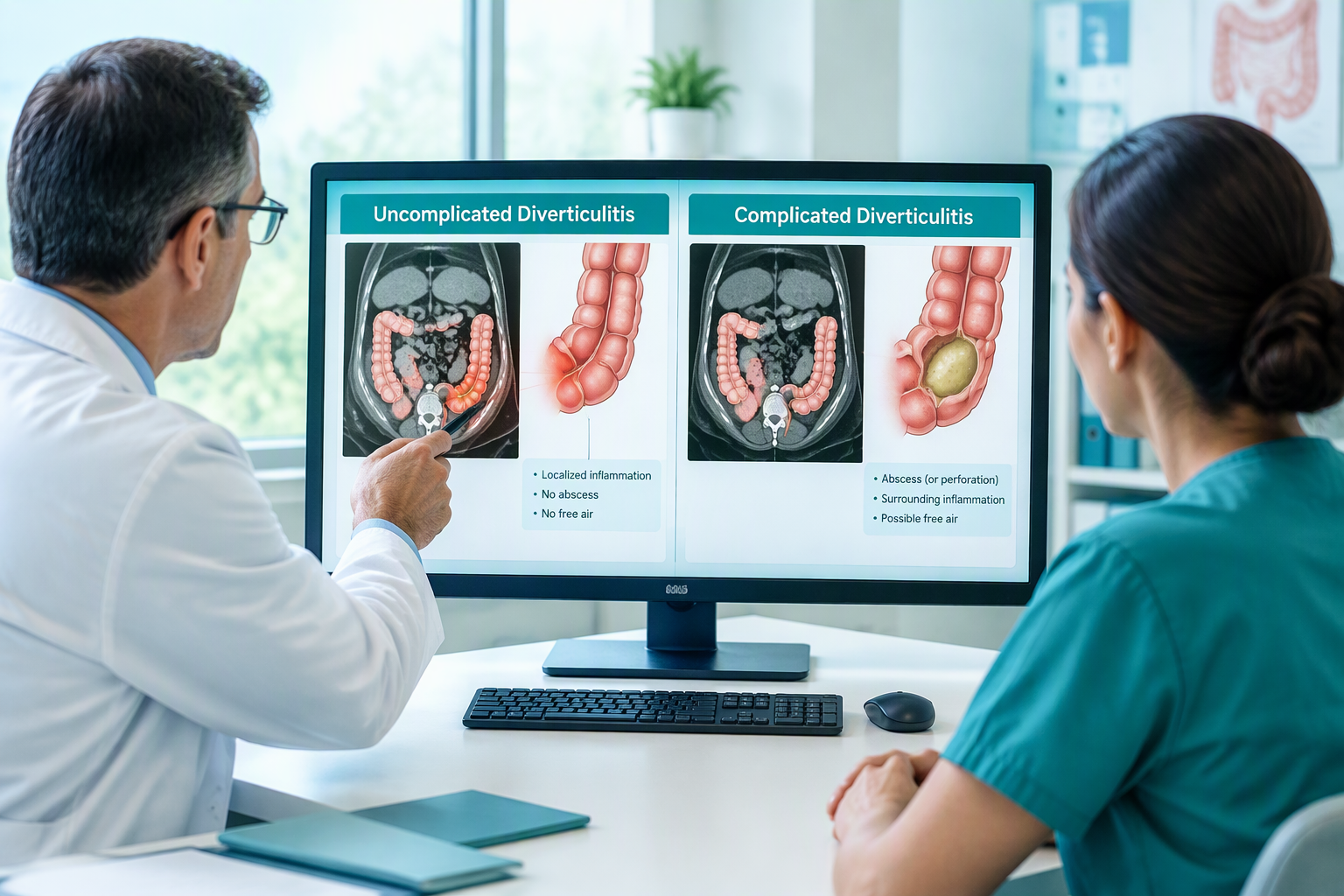 CT scan used to classify uncomplicated and complicated diverticulitis