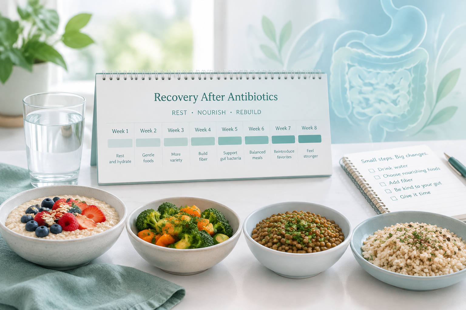 Gut microbiome recovery timeline after antibiotics with gradual dietary support