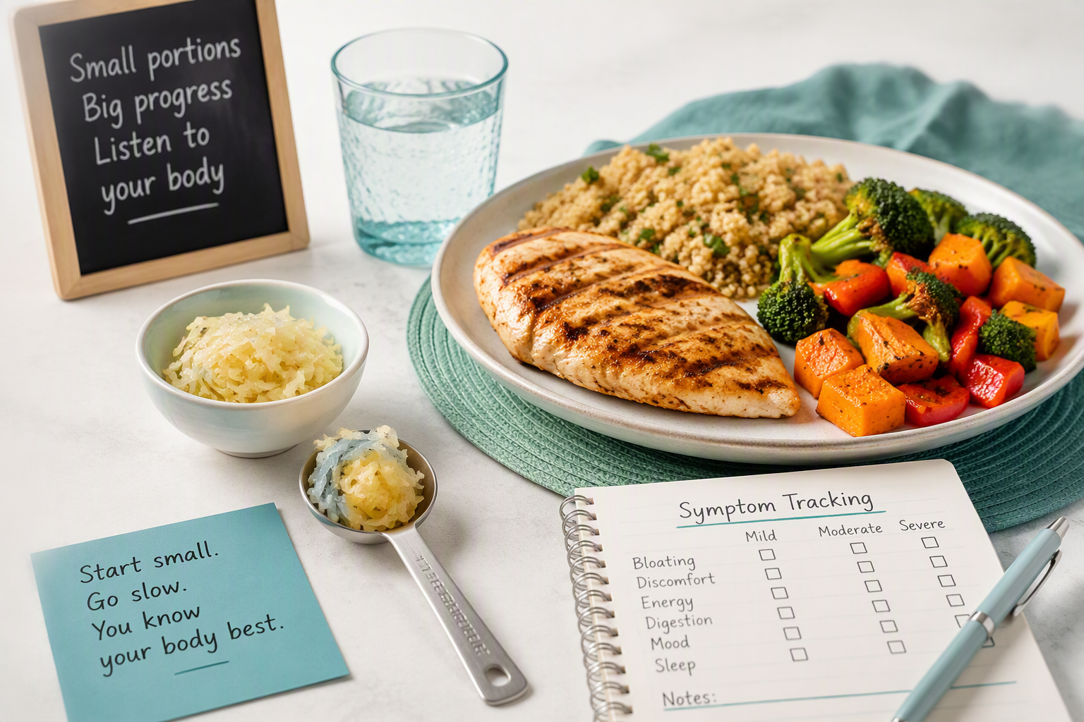 A 1 to 2 tablespoon serving of sauerkraut with a meal for digestive tolerance