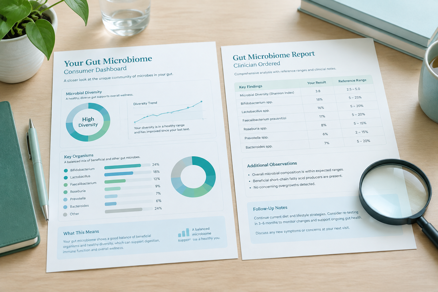 Comparing consumer microbiome reports with clinician-interpreted gut test results