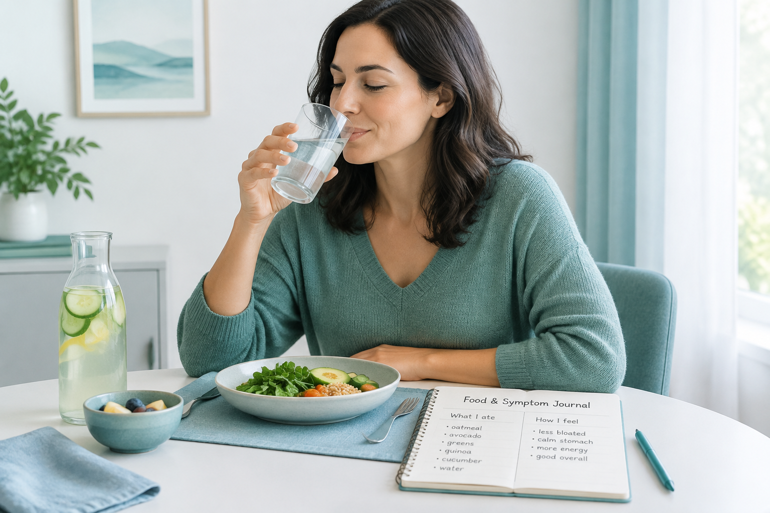 Gentle hydration habits for bloating, gas, reflux, and IBS comfort