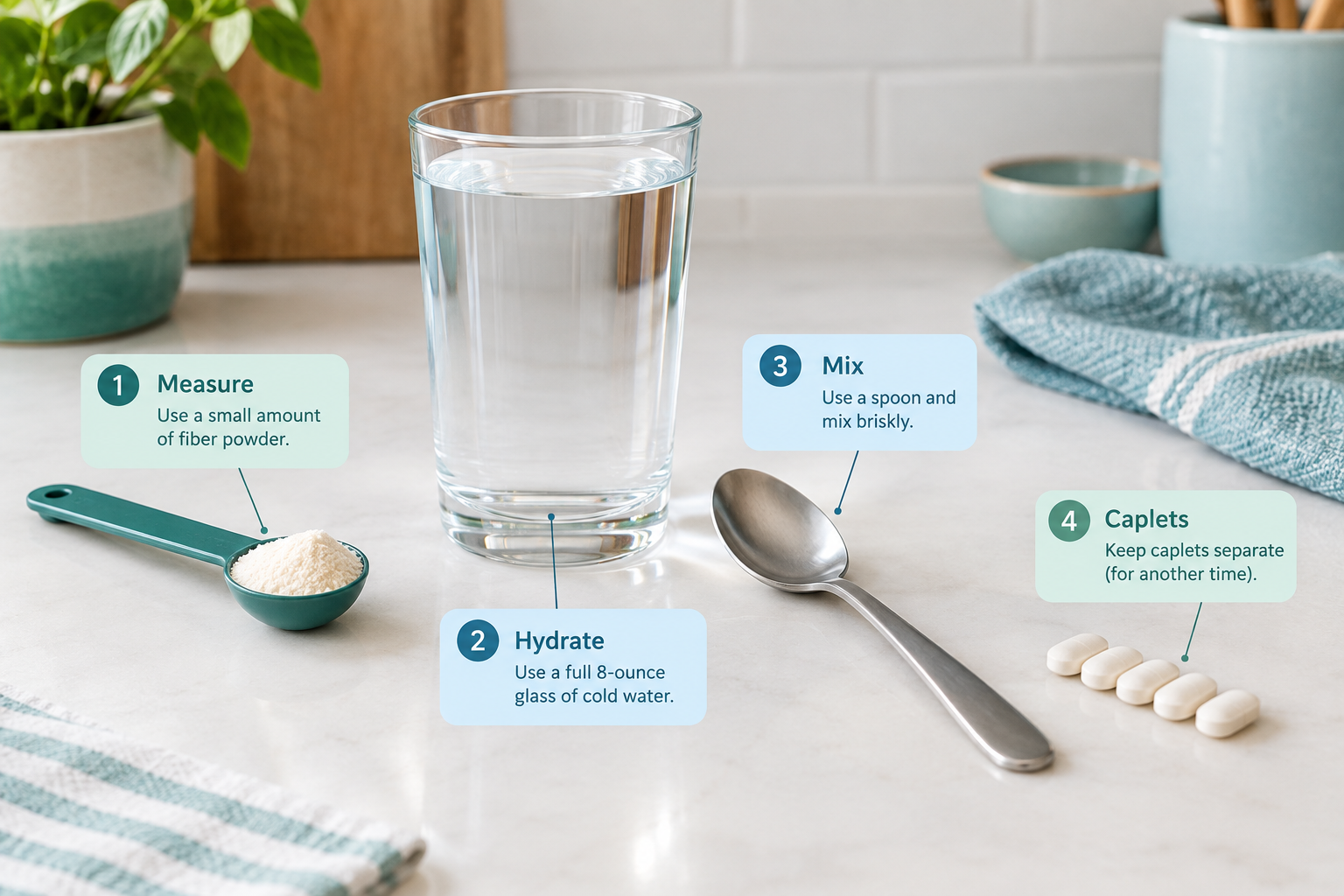 Methylcellulose dosage preparation with a full 8-ounce glass of water