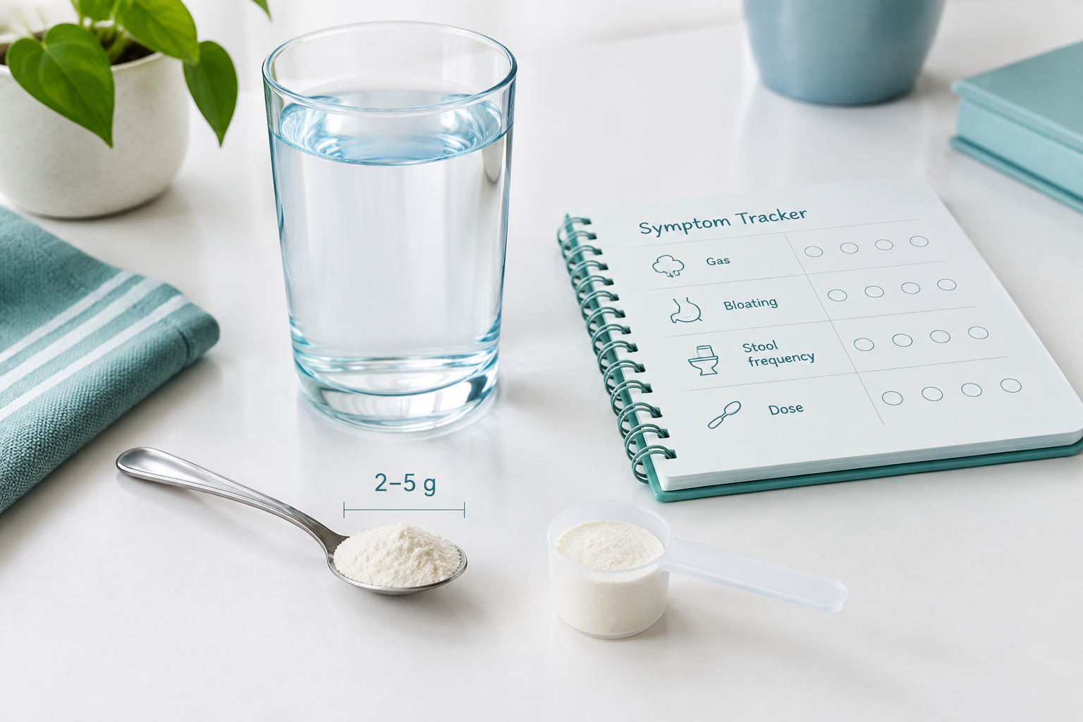 Safe prebiotic trial with a measured fiber dose, water, and symptom log