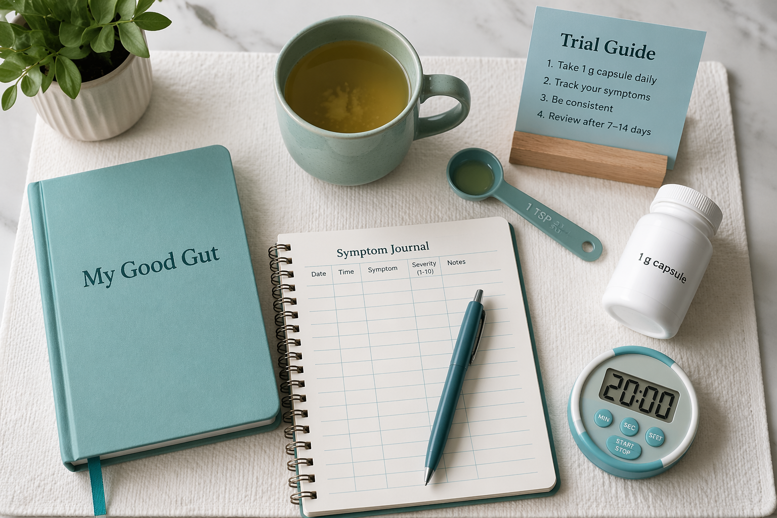 Trial kit with ginger tea, capsule, and symptom journal for safe ginger trial