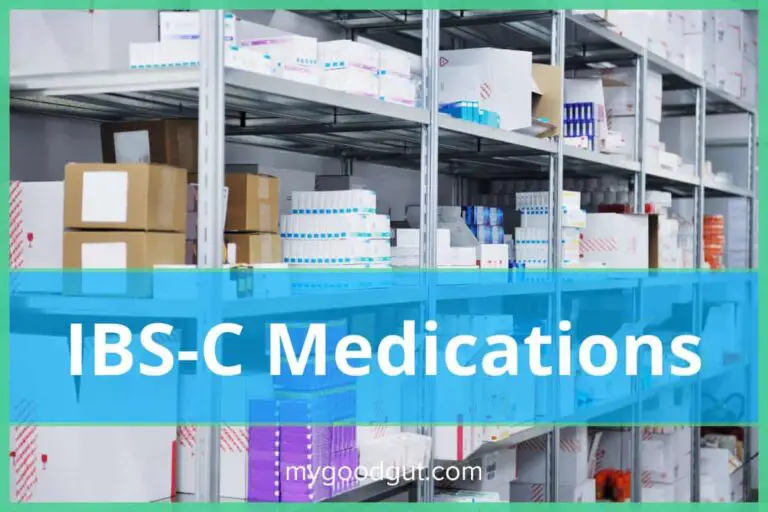IBS-C medications in a pharmacy.
