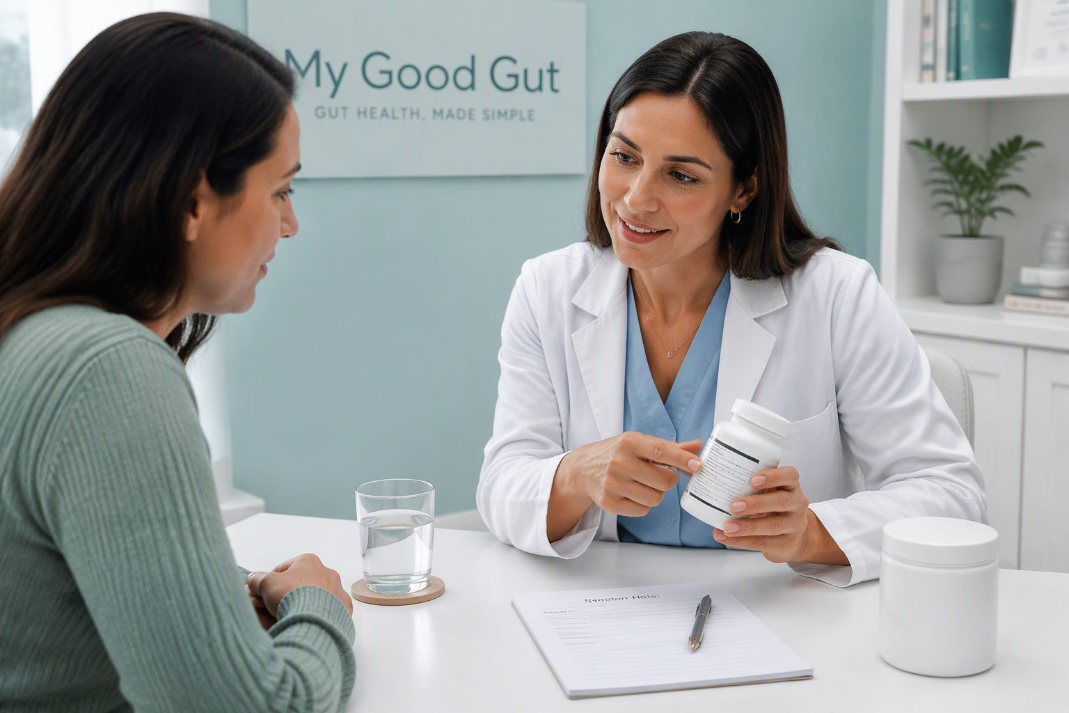 Clinician discussing Bacillus coagulans probiotic safety and supplement use