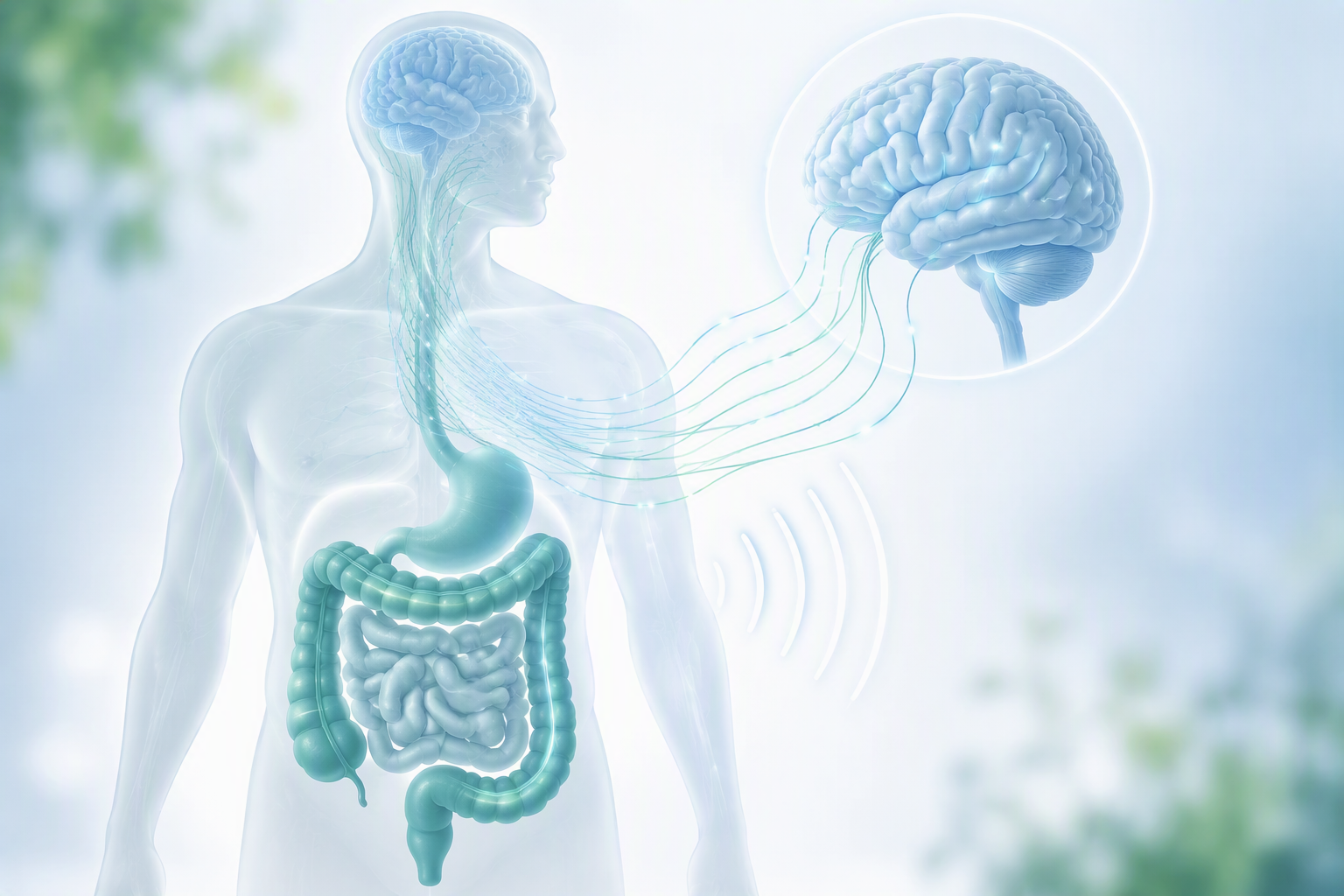 Gut-brain axis illustration showing IBS as a functional disorder, not an autoimmune disease