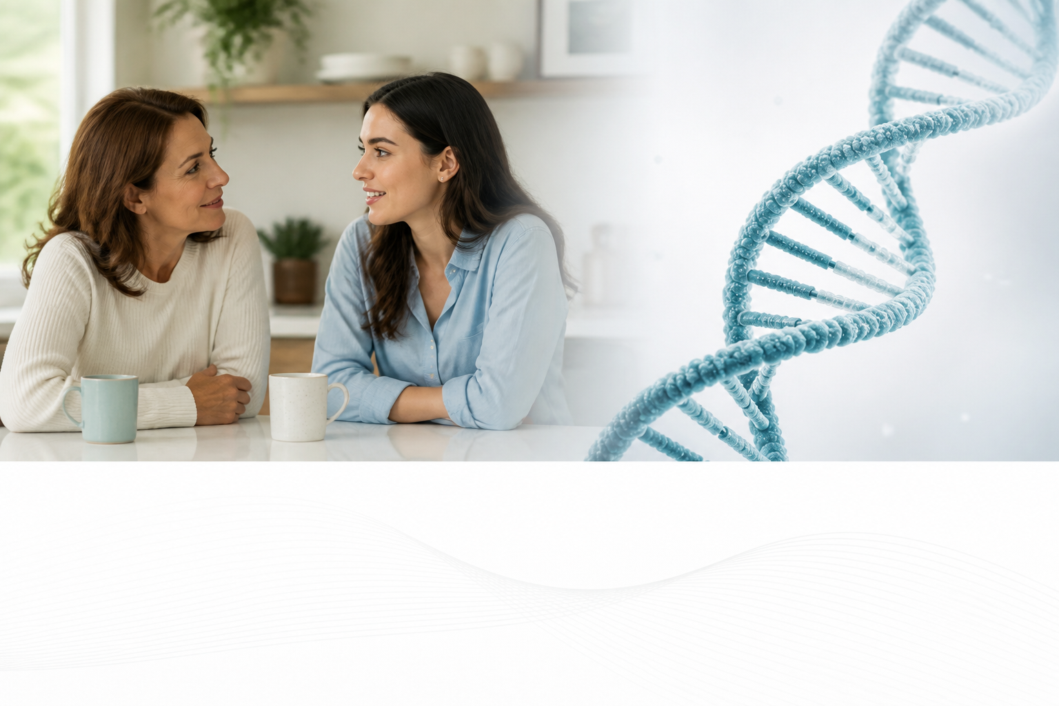 Family scene and DNA helix illustrating whether IBS is genetic or hereditary