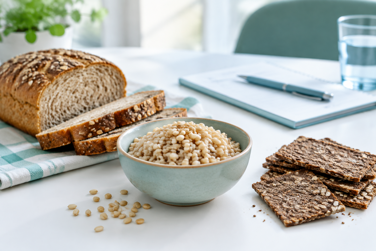 Wheat bread, barley, and rye foods illustrate gluten intake before celiac disease tests