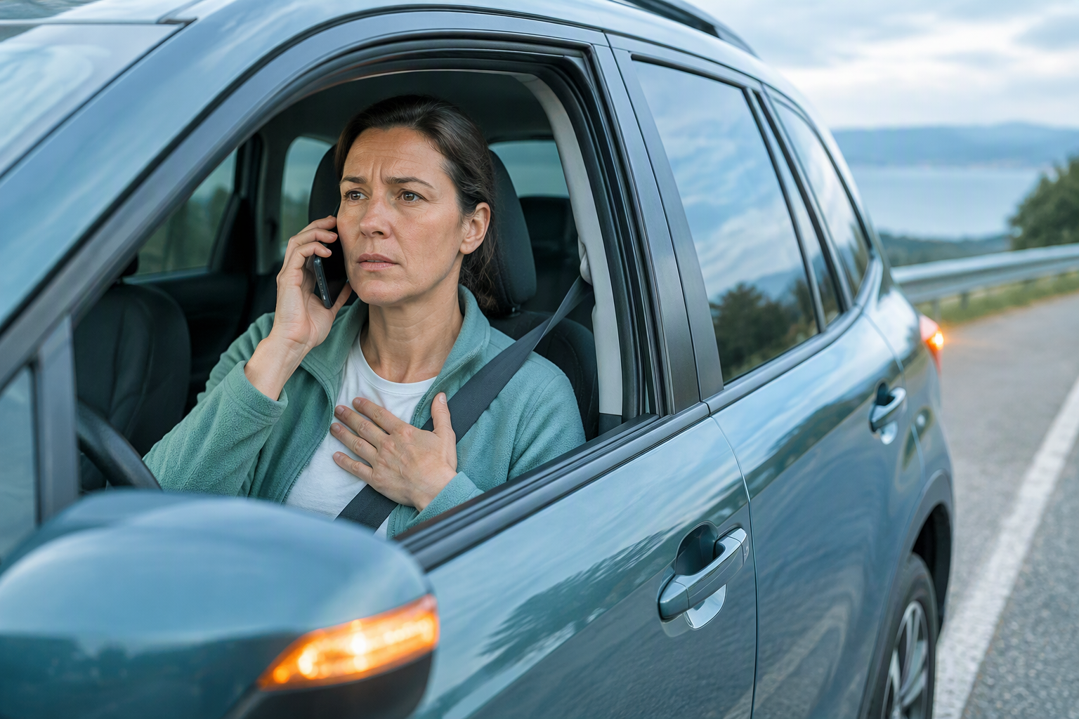 Traveler seeking urgent care for severe chest pain while driving with reflux symptoms