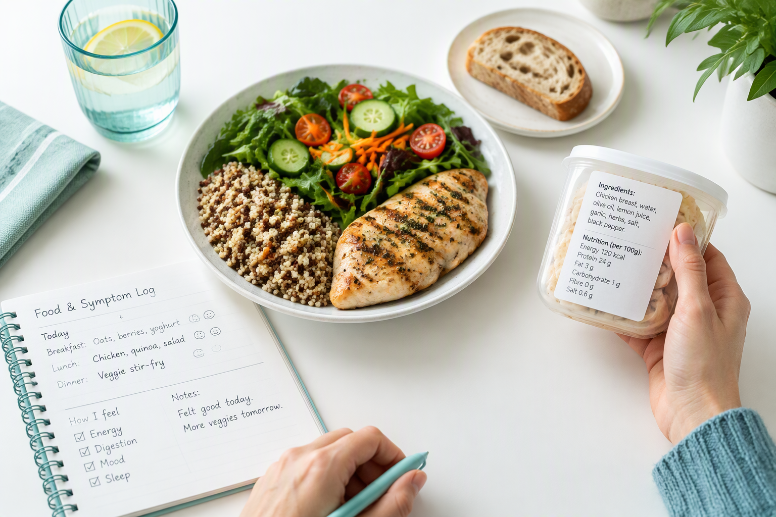 Balanced meal and food journal for managing gluten sensitivity without unnecessary restrictions