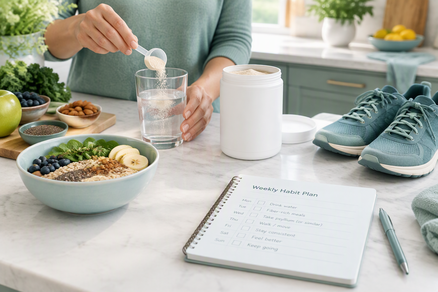 Daily habits to prevent recurrent constipation with fluids, fiber, and movement