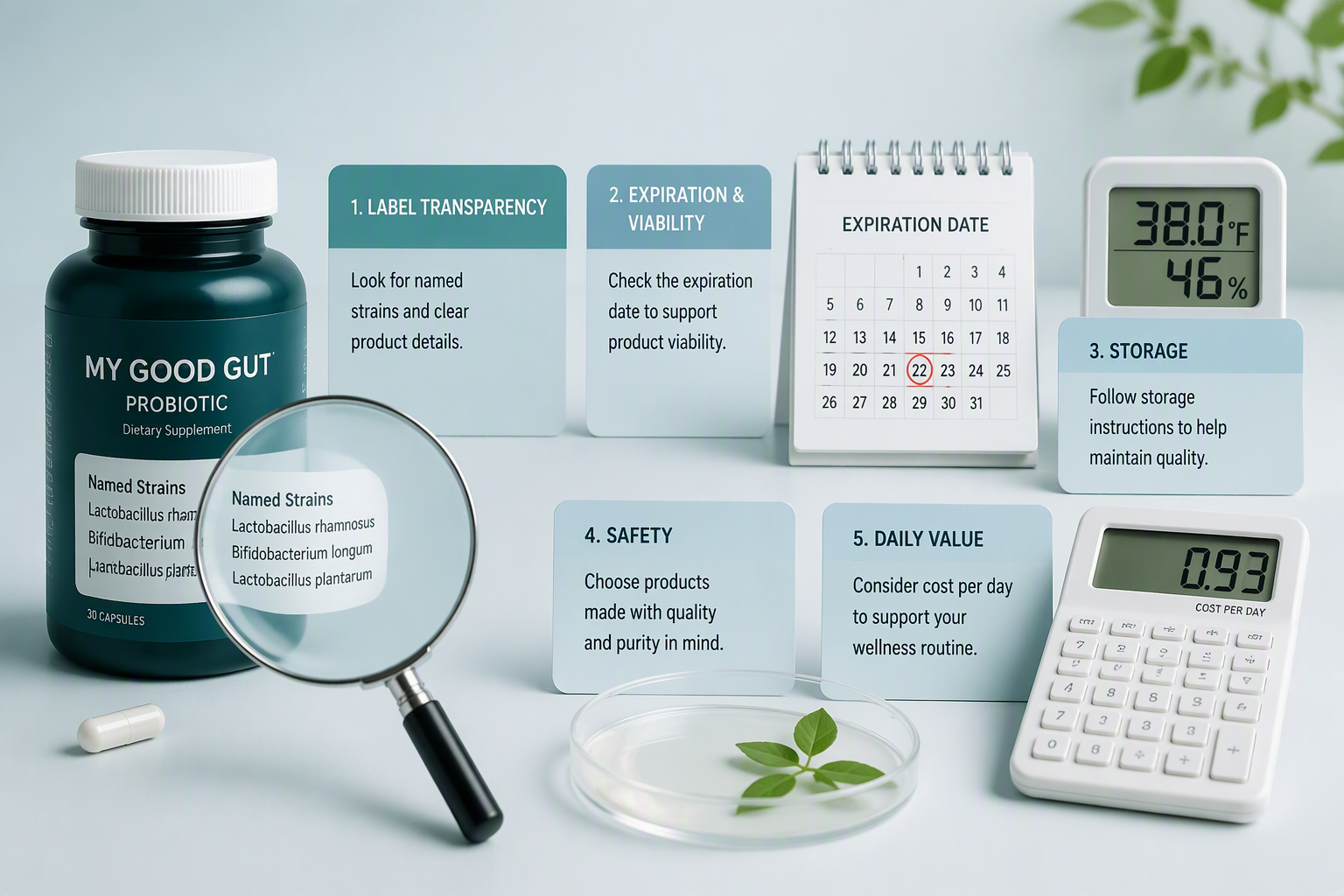 Probiotic supplement checklist for strains, safety, storage, and value